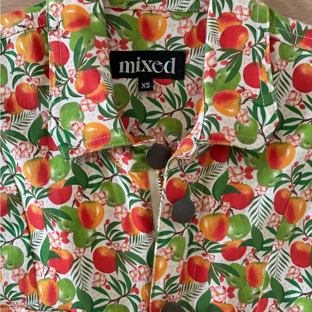 Mixed by Nasrin Jumpsuit XS Zip Front Apple Blossom Floral Print Cotton Blend